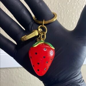 Strawberry Keychain with Gold Accents